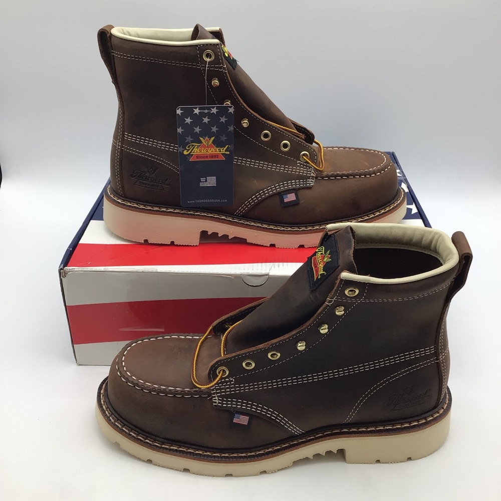 Thorogood Mens 804-4375 6" Crazy Horse Brown Steel Toe Work Boots Size 9.5 D NEW